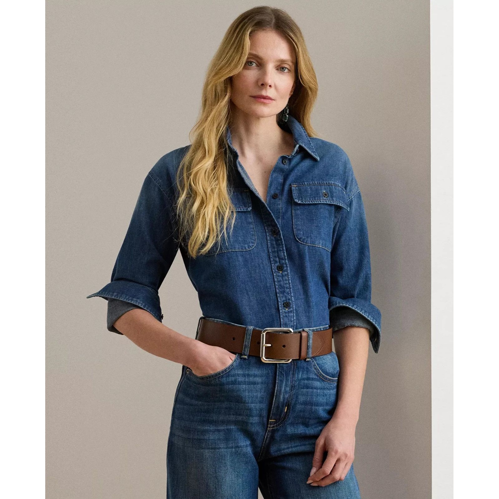 Lauren Ralph Lauren Women's 100% Cotton Denim Shirt Blue Atecco Wash Size M